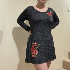 Dark grey flower embroidered dress